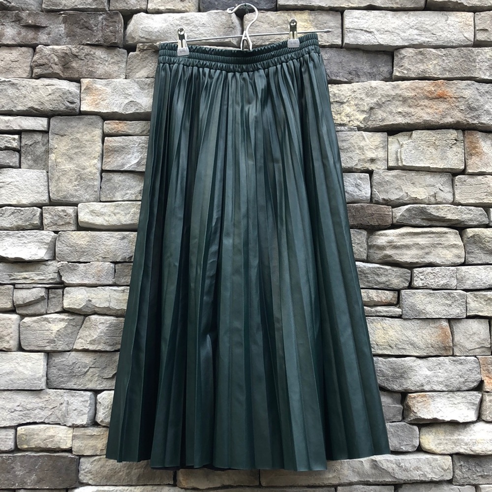Leather Pleated Midi Skirt